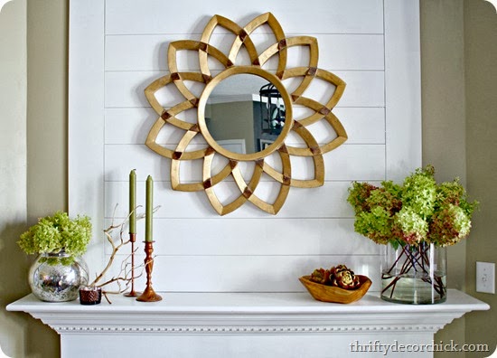 Fall mantel with hydrangeas