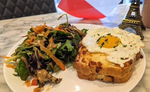 Croque madame with salad