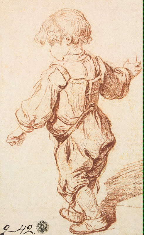 Study of a Boy Walking by Jean-Baptiste Greuze - Genre Drawings from Hermitage Museum