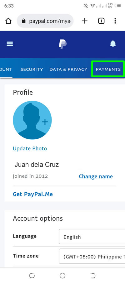 paypal account payment setting adroid