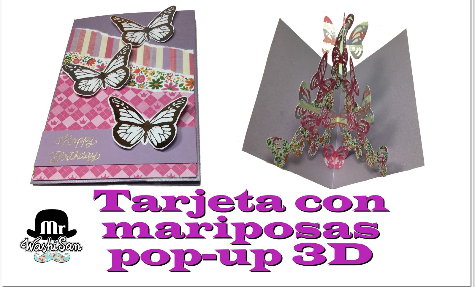 Mr WashiSan: Tarjeta Pop Up 3D con mariposas con 