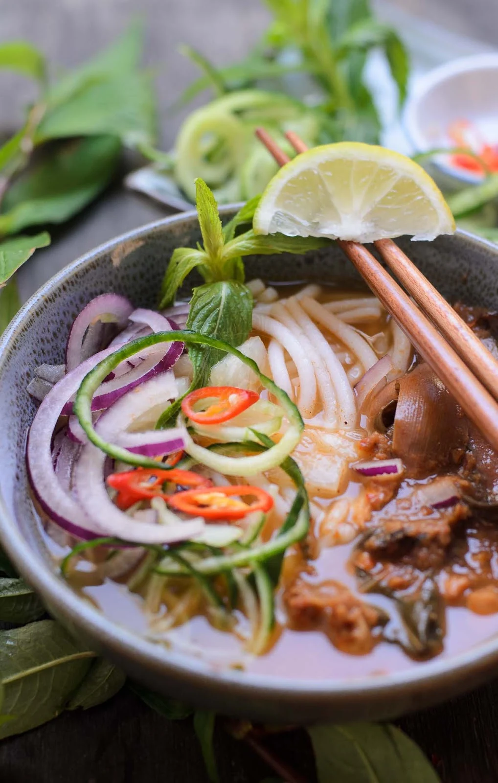 Rice Noodles in Asian Fish Soup photo