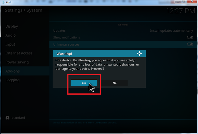 Click Yes to Enabled Unknown sources