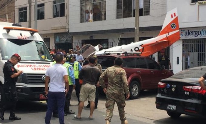 Dos heridos dejó la caída de avión de instrucción FAP en la avenida Surco
