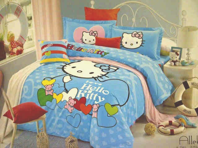 Sprei Jepang Anak Motif Hello Kitty Biru