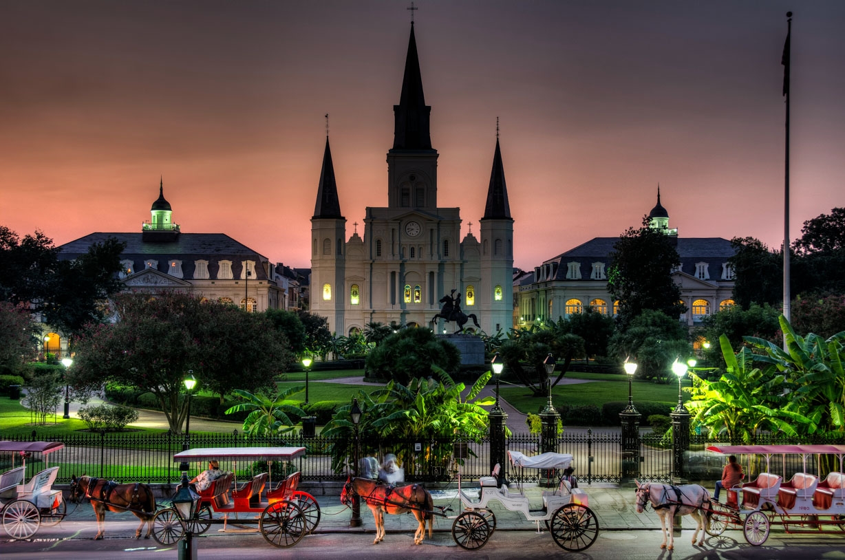 Activities and Attractions in New Orleans, Louisiana | Jackson Square at night