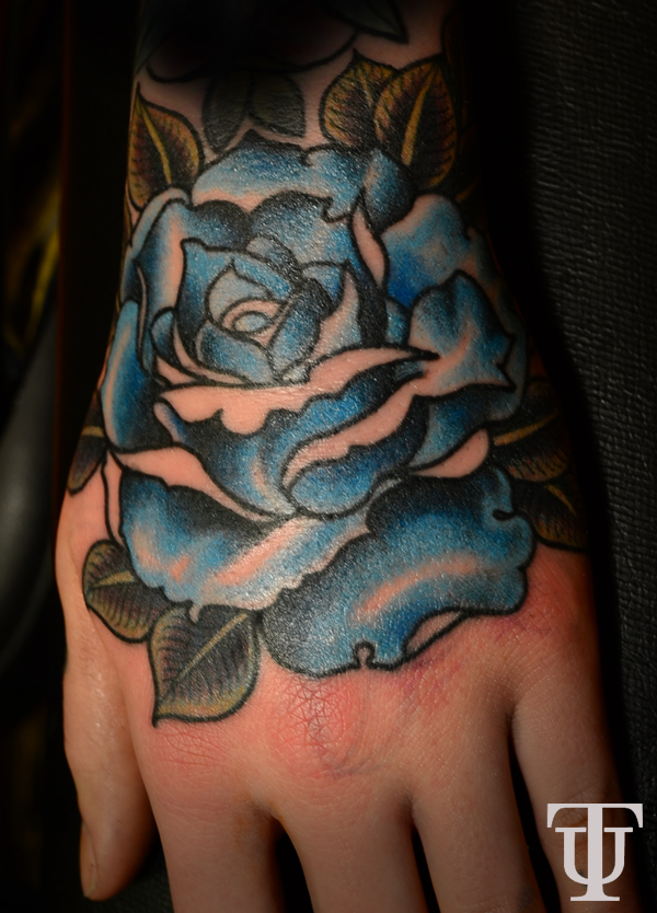 Labels blue roses hand tattoo neotraditional rose tattoo traditional