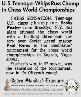 U.S. Teenager Bobby Fischer Defeats Russian Champ In Chess World Championships