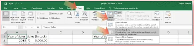 Freeze Row or column
