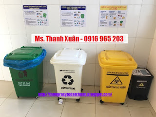 Thùng rác y tế 60 lít nhựa hdpe màu vàng xanh trắng