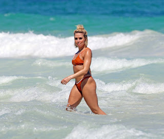 Gabby Allen in a Blue Bikini at a Beach in Tulum