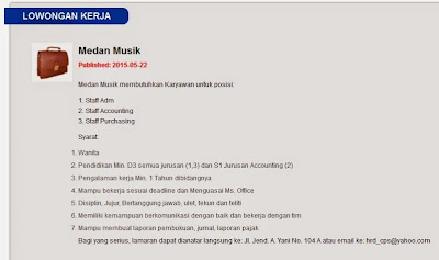 Lowongan kerja resmi Medan musik