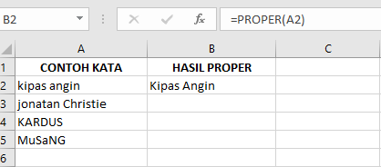 Langkah-Langkah Memasukkan Fungsi PROPER pada Microsoft Excel