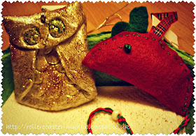 craft clay owl Christmas decoration and handmade Christmas mouse