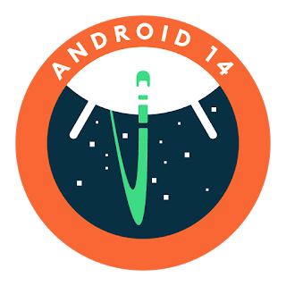 Illustration of badge style Android 14 logo