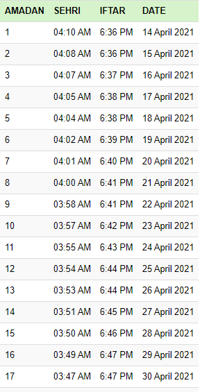 JHELUM RAMADAN CALENDAR 2021