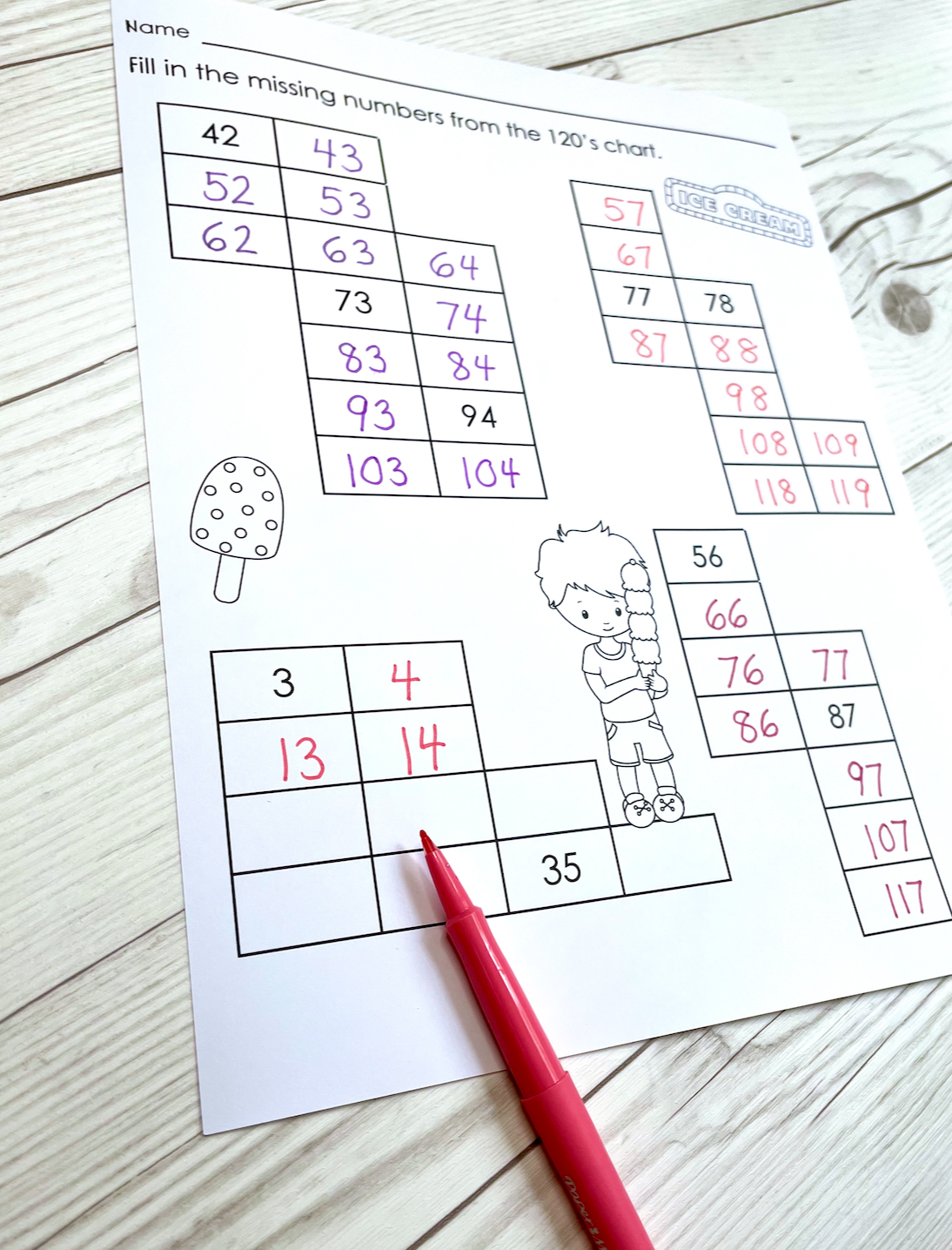 100's chart puzzles for K-1, to help with ten more and ten less