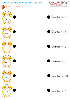 MamaLovePrint . K3 Math Worksheets . Learning Time (Level 3 : Quarter to, Quarter past)  K3 Math Worksheets PDF Free Download