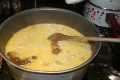 Chicken cauliflower and two cheese soup cooking 