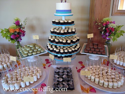 Our round cupcake tower served as the centerpiece for the buffet