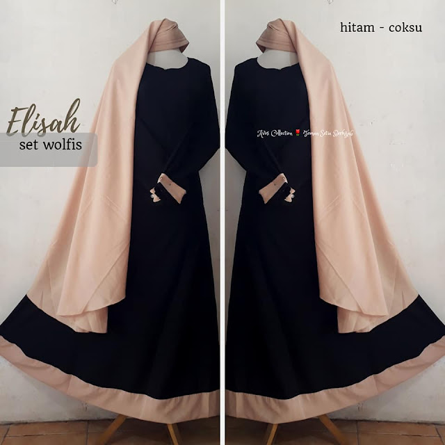 Gamis plus khimar elisah set wolfis warna hitam - coksu