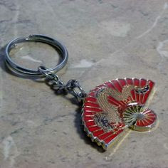 Chinese Dragon Cloisonne fan shaped key ring
