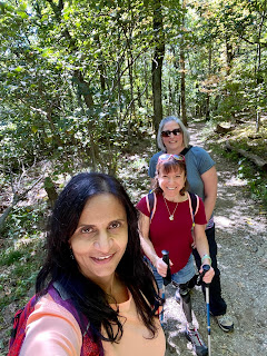 Jasmine, me, and Mary lined up on the hiking trail.