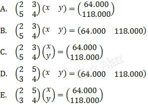 Persamaan matriks yang ditampilkan dari sistem persamaan linear, soal Matematika SMA-IPS UN 2017 no. 15