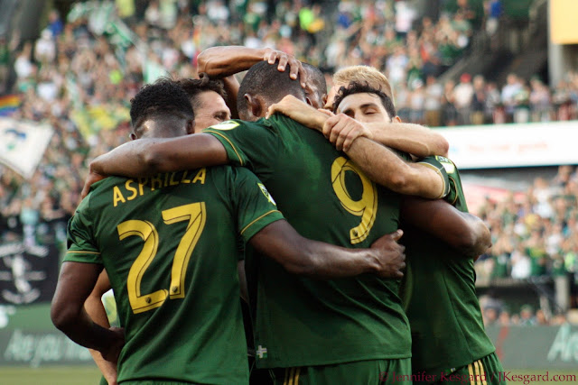 Timbers group hug after I jumped the barrier and got banned for 2 seasons