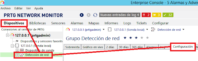 PRTG: Detección de red y crecenciales