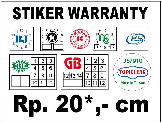 CETAK STICKER WARRANTY - LABEL - VINI   L - CROMO - KALENDER - SHOPING ...