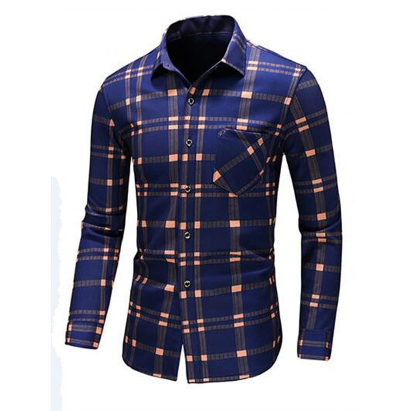 Colorblock Long Sleeve Casual Shirt -Blue 5xl