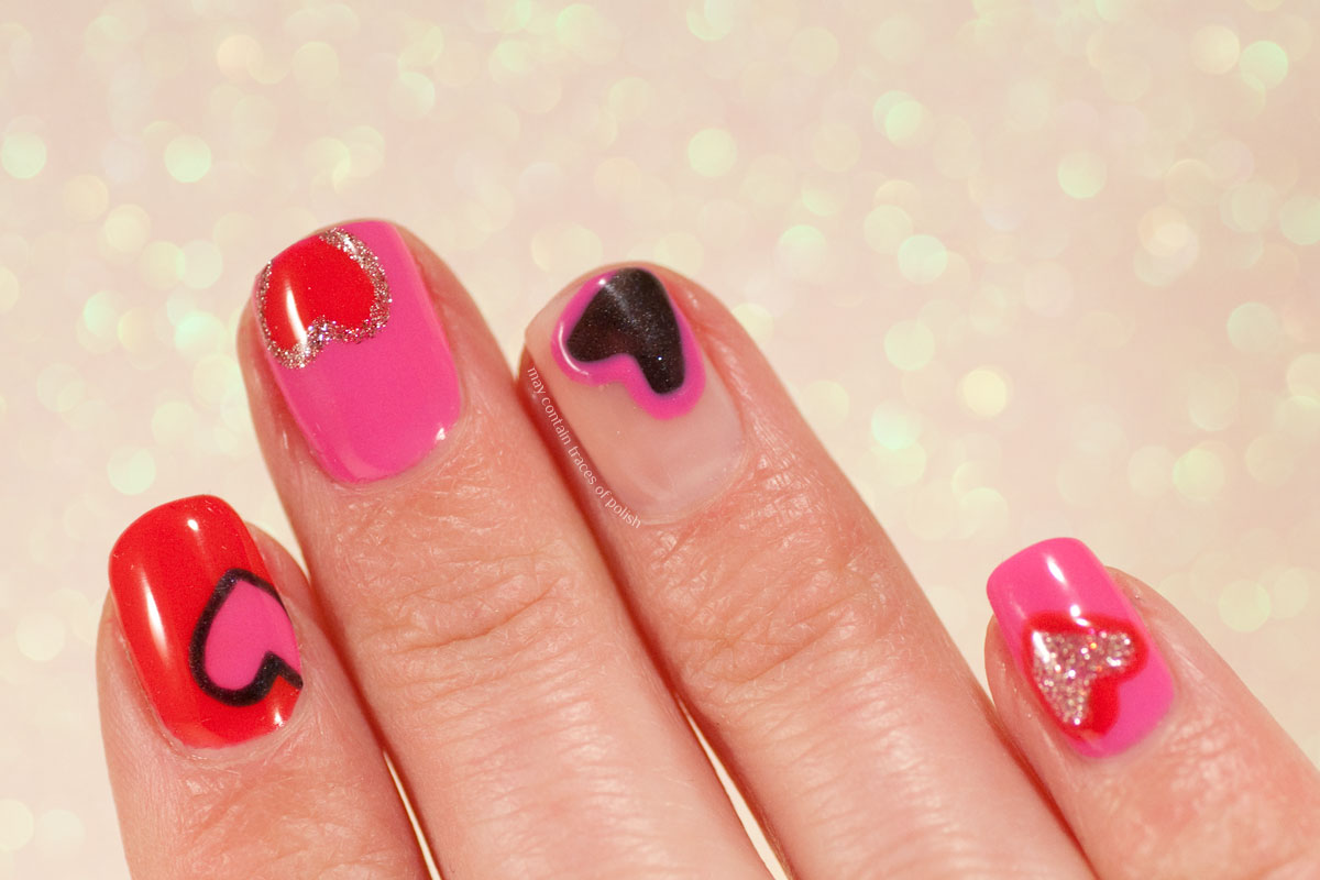Hearts Nail Art Design with Pink Gellac Valentine's Kit