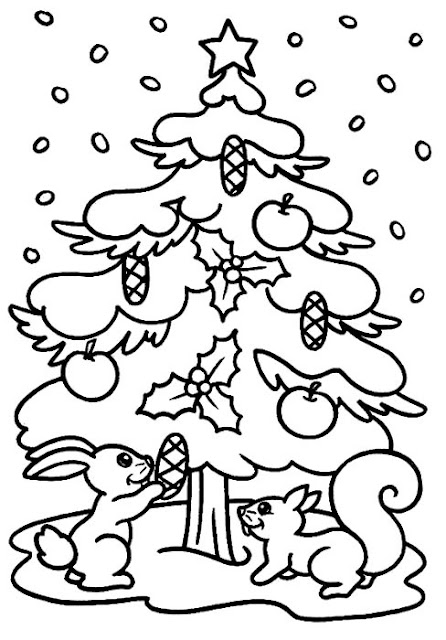 Árbol navideño decorado por ardillas para colorear