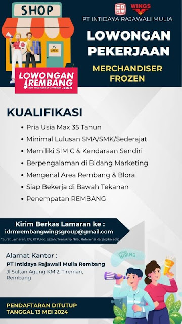 Lowongan Kerja Pegawai Merchandiser Frozen Gudang Wings PT Intidaya Rajawali Mulia Rembang