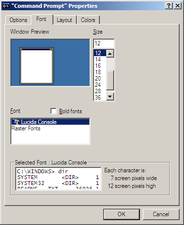 the command prompt properties