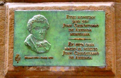 Placa en honor de Juan Crisóstomo de Arriaga