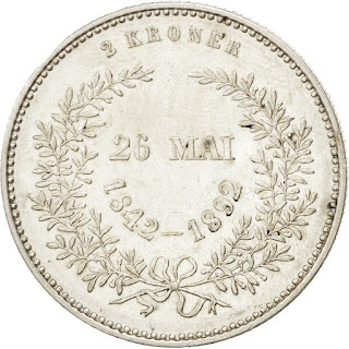 Denmark 2 Kroner Silver Coin 1892 Golden Wedding