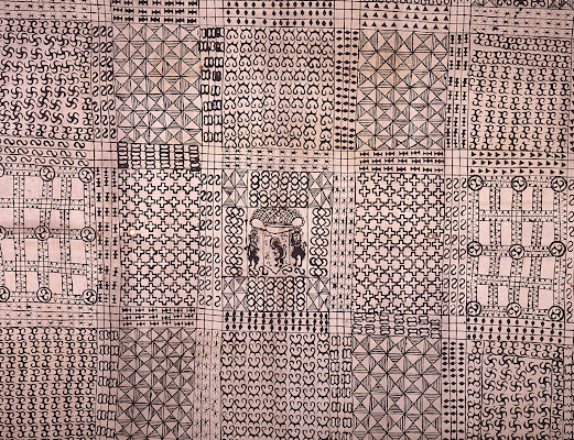 Adinkra cloth with swastika (nkontim) panel.