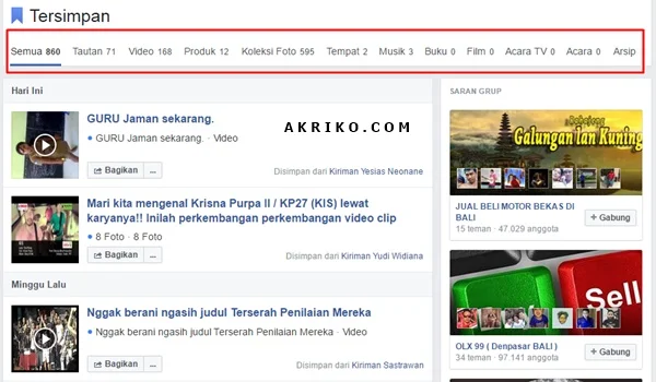 Cara Menyimpan Kiriman di Facebook ke Profil