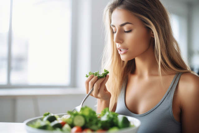 Mujer comiendo saludable