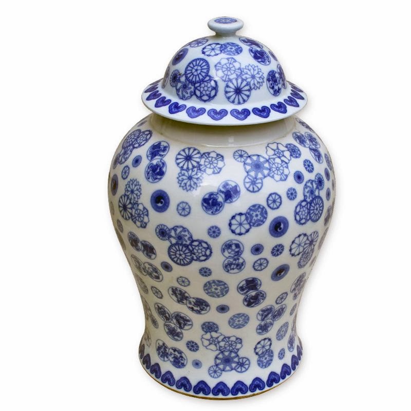 blue and white temple jar