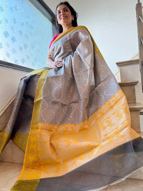 Silver and gold Kanchee saree