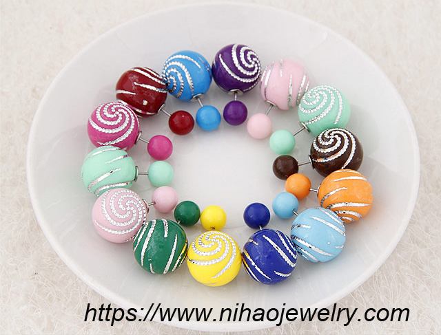 Occident elegance spiral pattern wild candy colored ball earrings