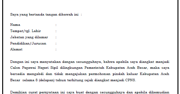3 Surat Pernyataan CPNS Untuk Pelamar di Pemkab Aceh Besar 