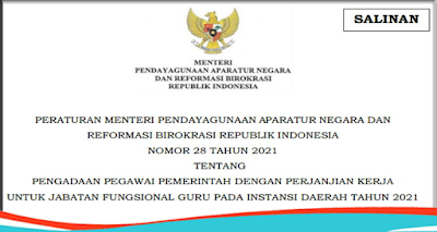 Permenpan RB Nomor 28 Tahun 2021 Tentang Pengadaan PPPK P3K Guru Pada Instansi Daerah Tahun 2021