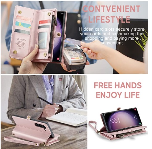 Samsung Galaxy S23 Case Wallet Retro Suede PU Leather Strap Wristlet Flip Case with Magnetic Closure Card Holder