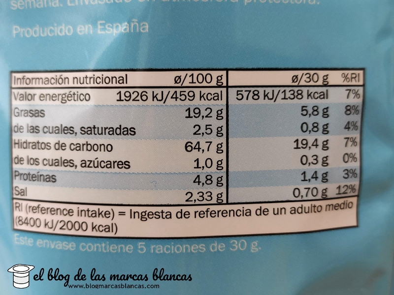 Información nutricional de las Patatas fritas light (chips) SNACK DAY de Lidl en El Blog de las Marcas Blancas