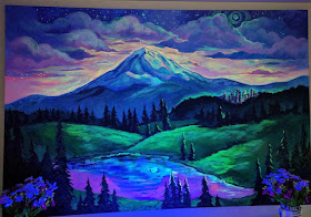 mount rainier painting, seattle painting, mt rainier painting, seattle skyline painting, blacklight painting