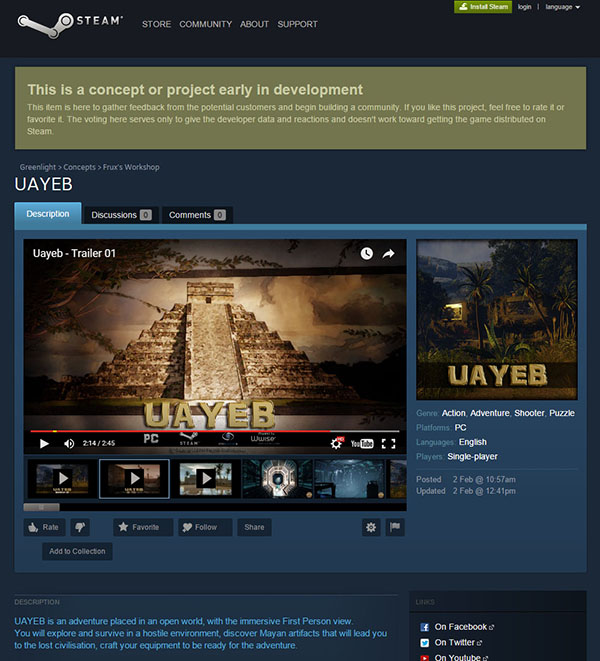 Steam Greenlight Concept Page